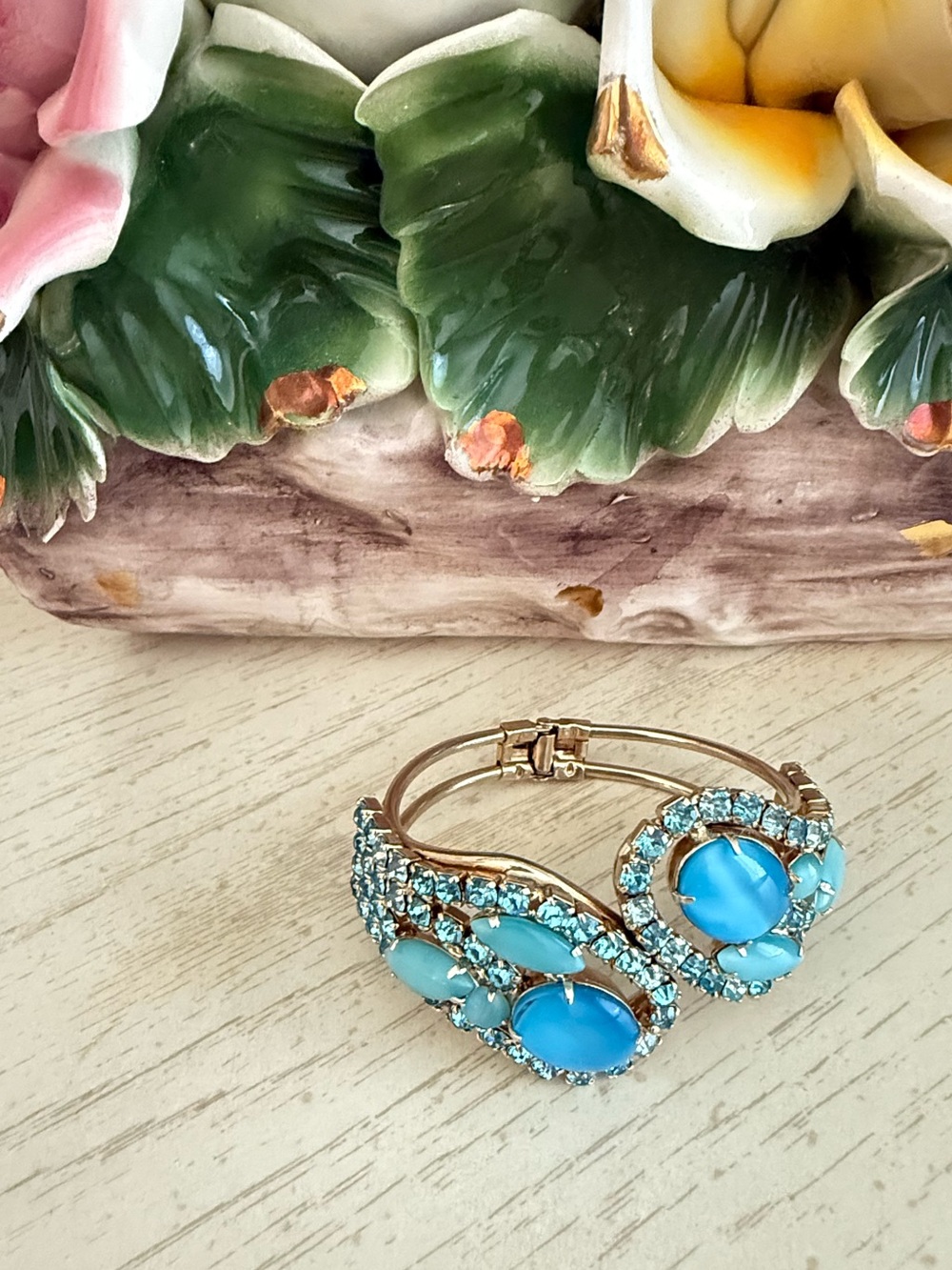 GORGEOUS Vintage Aqua Blue Rhinestone Bracelet